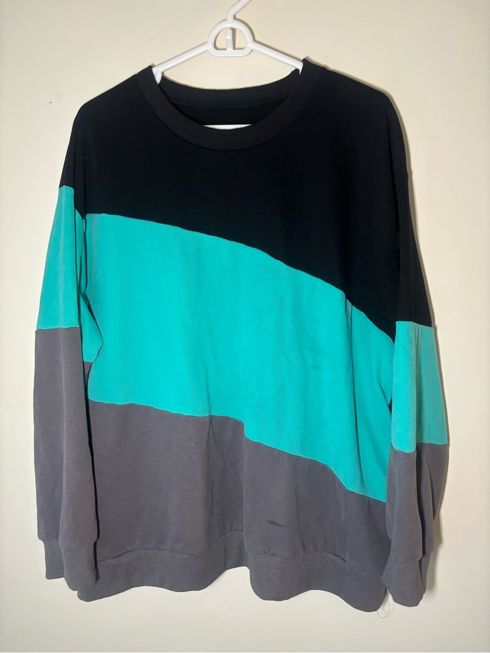 Men's Colorblock Crewneck Sweater - Teal, Black & Gray